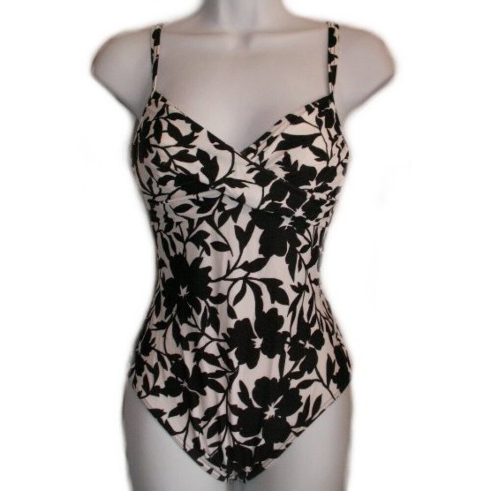 BODY ID Black Floral 1 Piece Swimsuit - Sz 8 - NEW